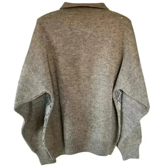 Men's Lorenzo Tan and Blue Argyle Wool Blend Half Zip Sweater, Size Large - Picture 3 of 6